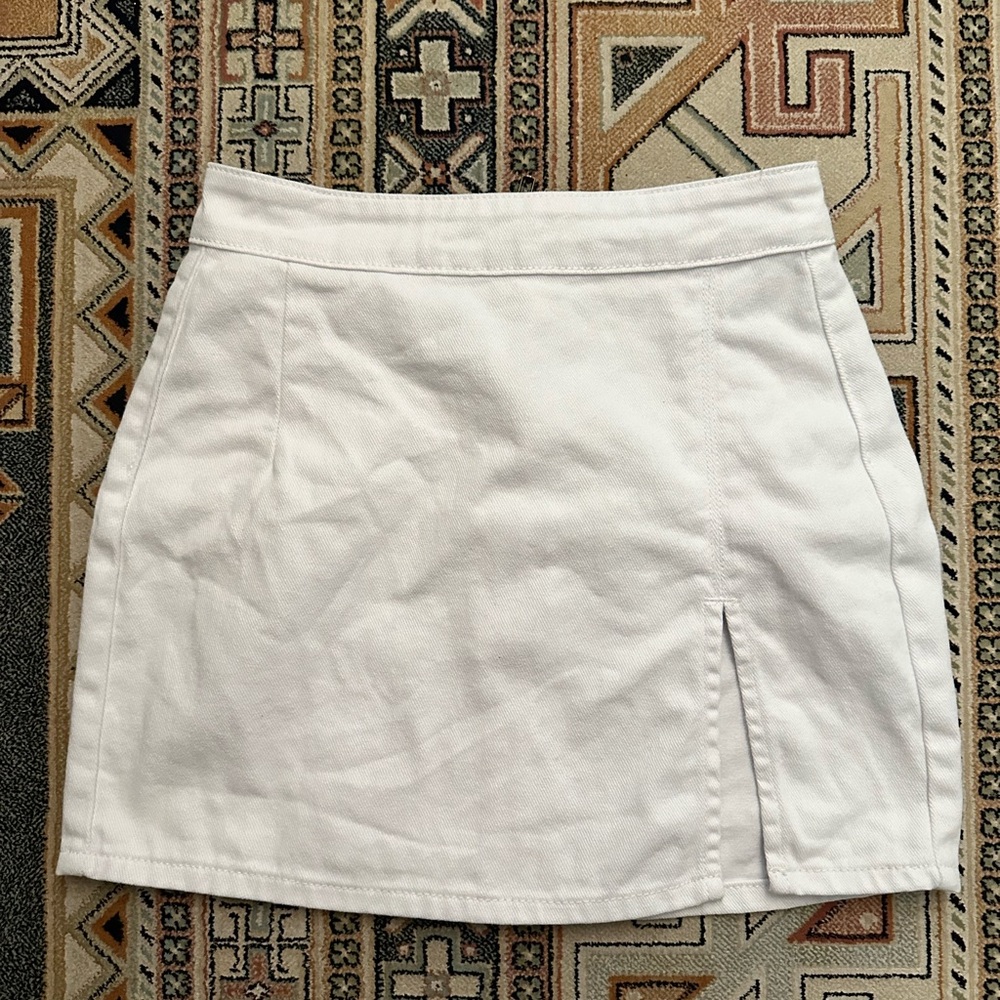 Lioness White Denim Mini Skirt with Slit